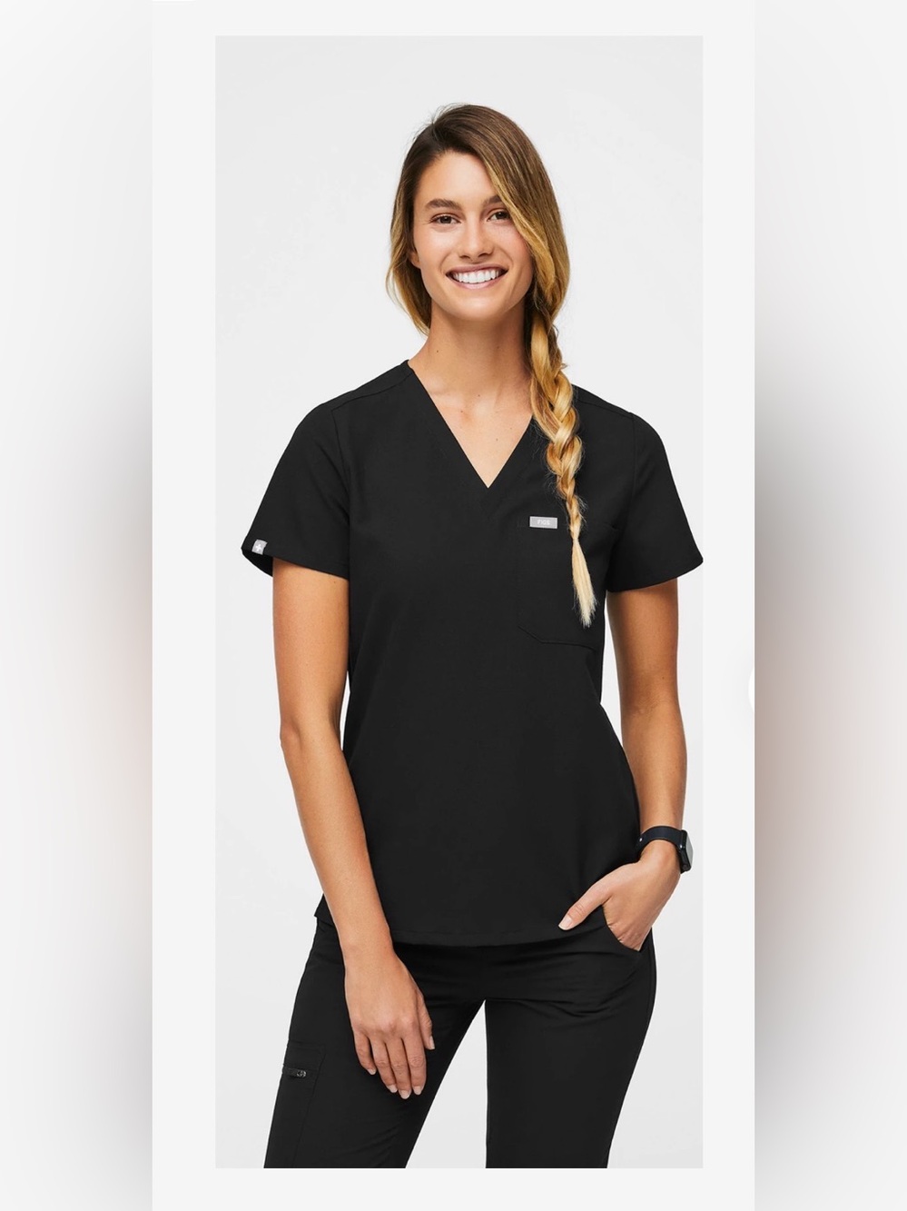 Figs Catarina Black V-Neck Scrub Top medium